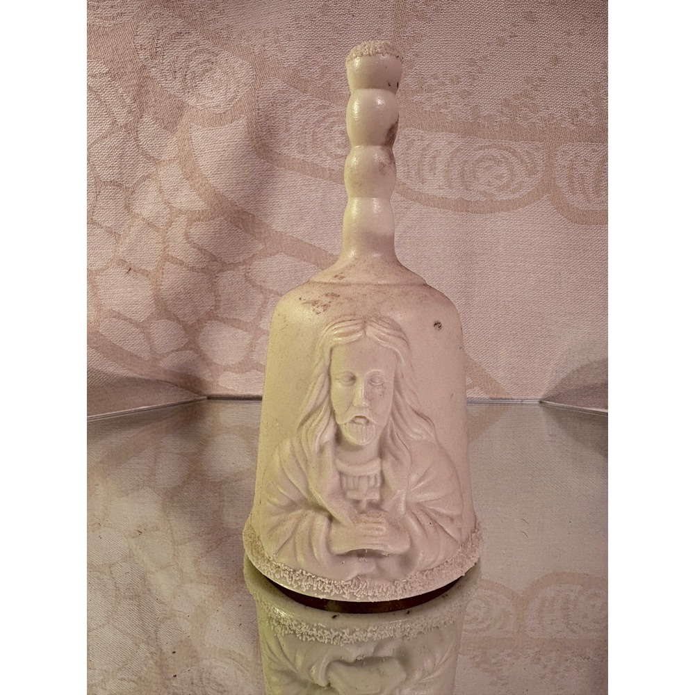 Vintage Jesus Christ Religious Decorative Bell Relief Sculpture Cream Matte